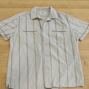 Taylor Stitch Men's Cream and Brown Striped Button Down Shirt